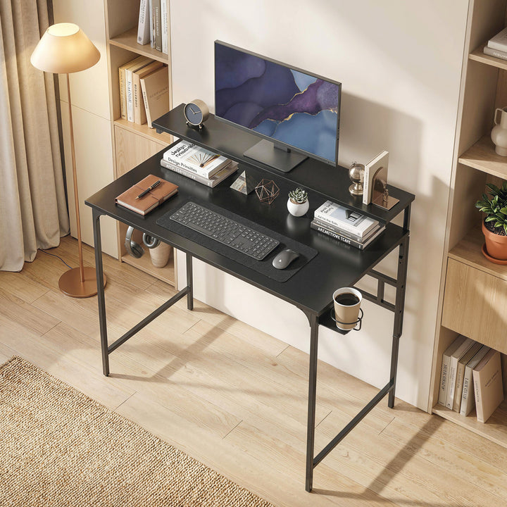 Computer Desk, 80cm Home Office Study Table with Hutch Shelf, Cup Hold