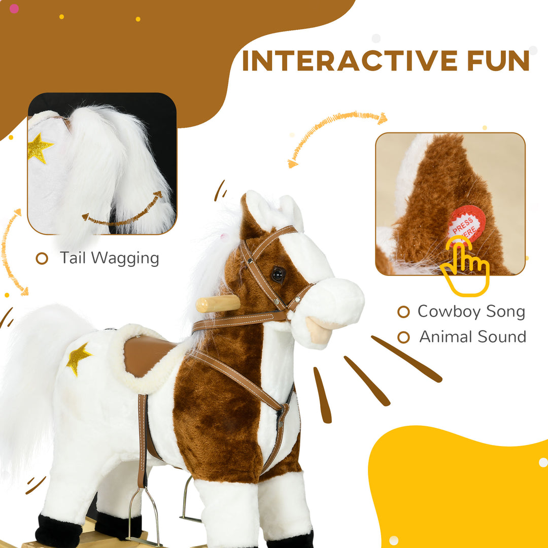 HOMCOM Rocking Horse with Music Sound, Ride On Horse with Saddle Gift for 3-6 Years Old Girl and Boy, Brown