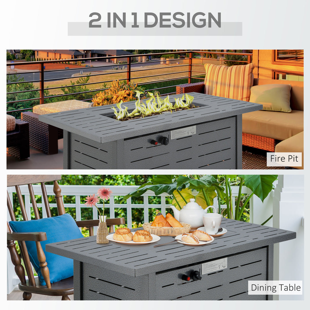 Propane Gas Fire Pit Table, 50000BTU Smokeless Firepit Outdoor Patio Heater with Protective Cover, Lava Rocks and Lid, 107cm x 51cm x 63cm, Silver Grey