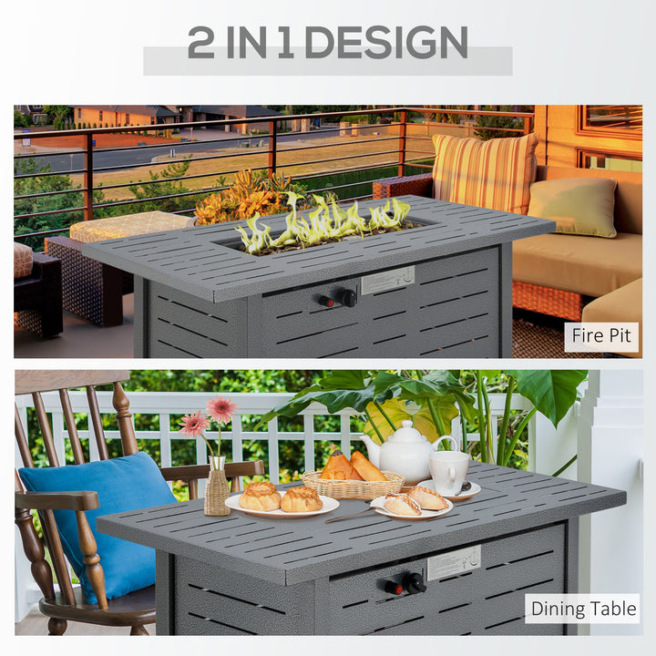 Propane Gas Fire Pit Table, 50000BTU Smokeless Firepit Outdoor Patio Heater with Protective Cover, Lava Rocks and Lid, 107cm x 51cm x 63cm, Silver Grey