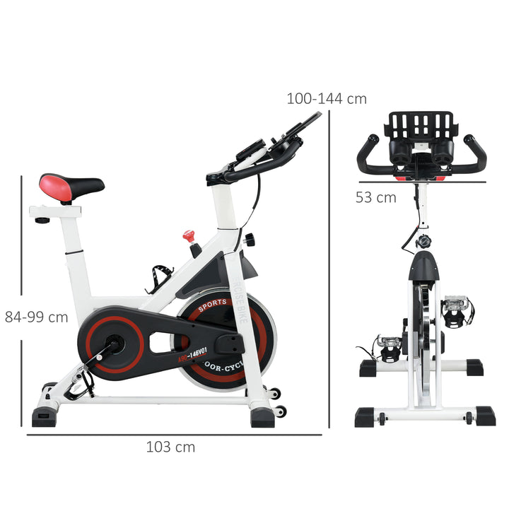 Exercise Bike, 8kg Flywheel Stationary Bike Indoor Cycling Machine with Adjustable Resistance Seat Handlebar, White