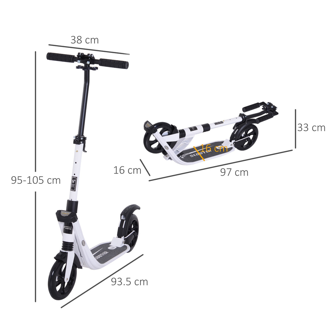 MCL Folding Kick Scooter Hight-Adjustable Urban Scooter w/ Rear Brake, Double Shock Absorption System & 2 Big Wheels, For 14+ Teens Adult, White