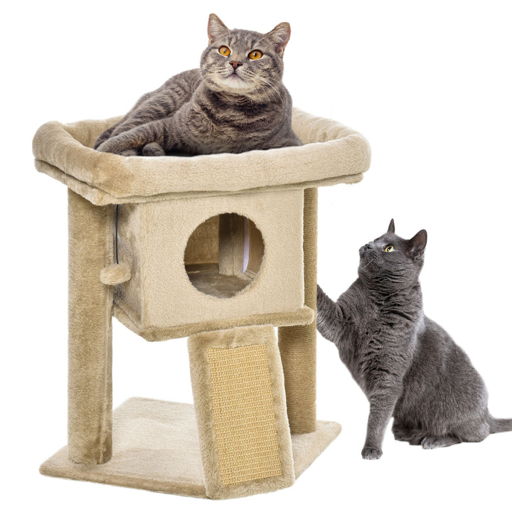 PawHut Cat Tree Tower, Kitten Climbing Activity Centre with Jute Scratching Pad, Ball Toy, Condo Perch Bed, 40 x 40 x 57 cm, Coffee | Aosom UK