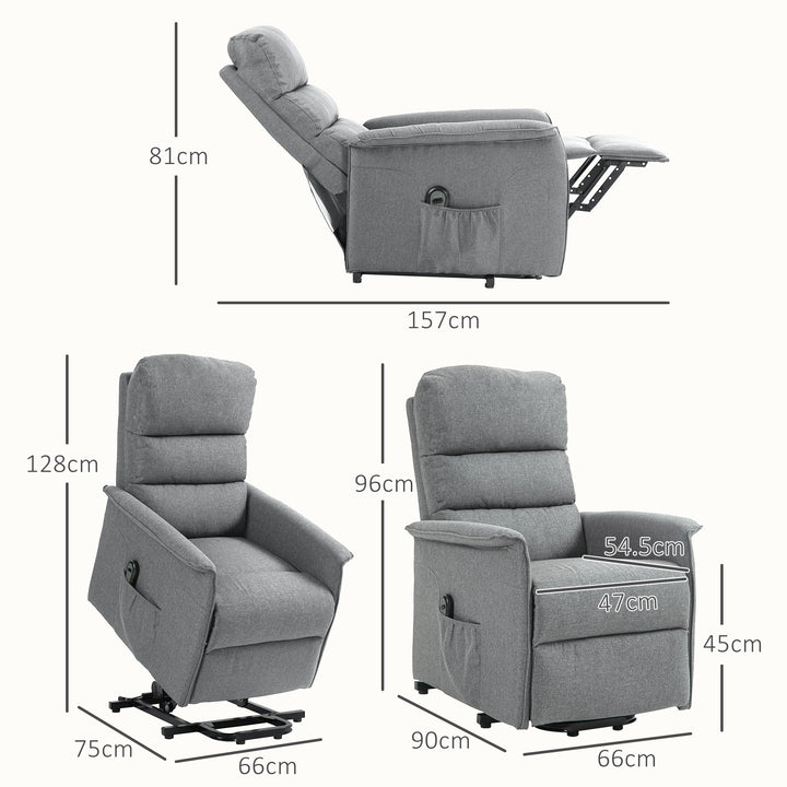 HOMCOM Electric Power Lift Recliner Chair with Spring Pack Seat, Fabric Recliner Armchair for Elderly w/ Footrest, Pockets | Aosom UK