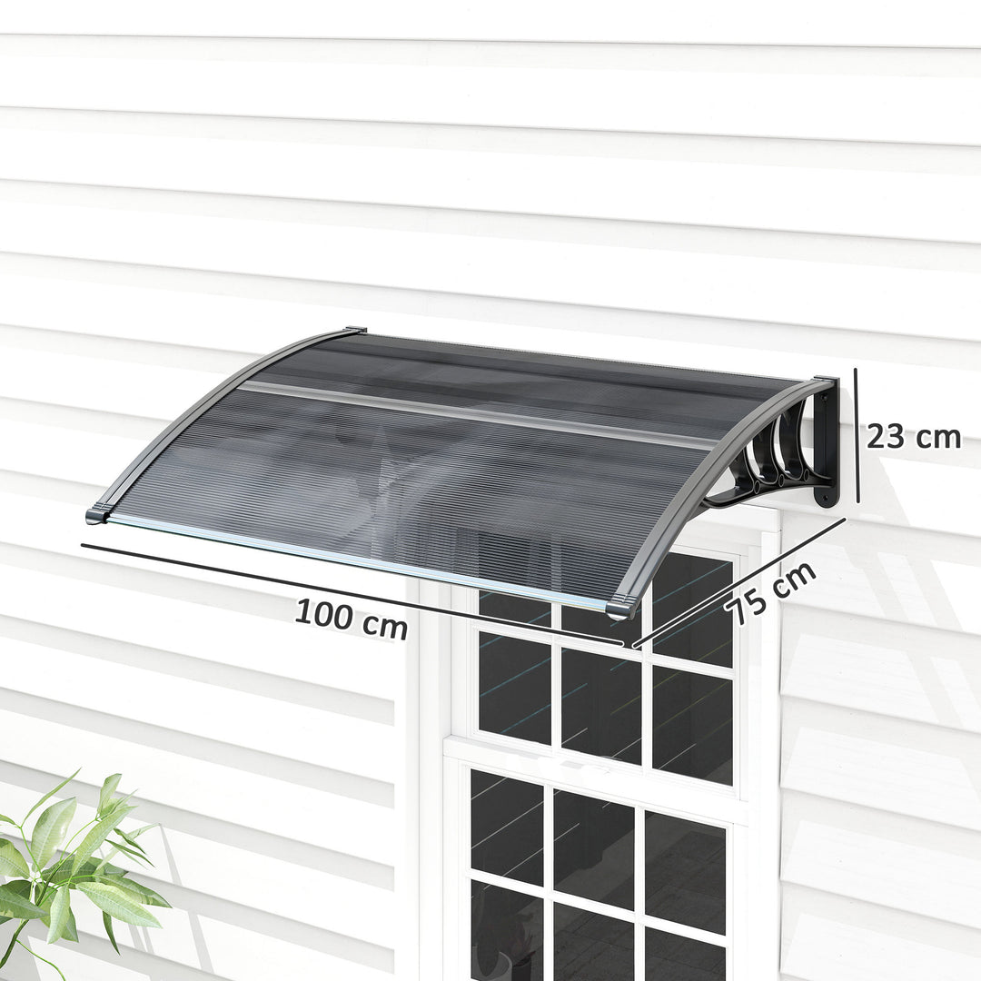 Front Door Canopy Outdoor Awning Aluminium Rigid Plastic Polycarbonate Rain Shelter UV Water Rain Resistant 100 x 75cm Black