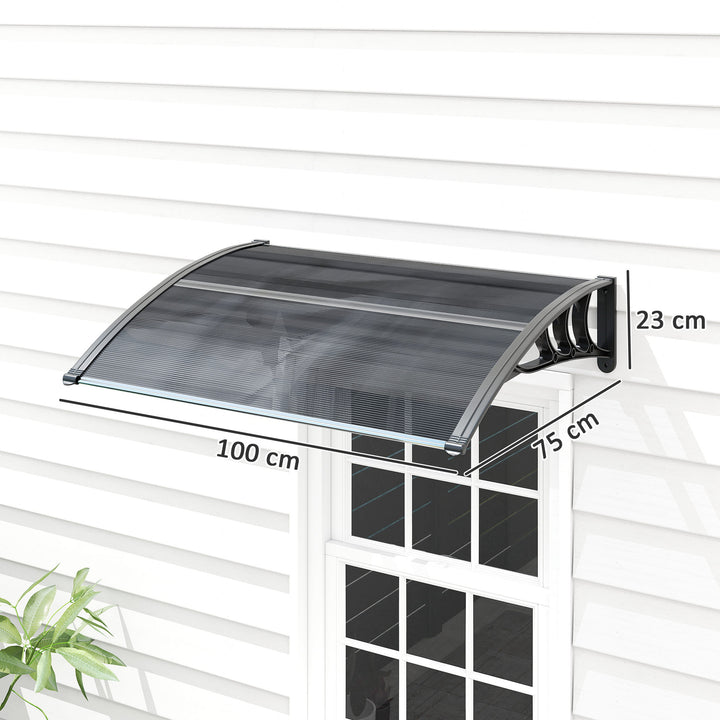 Front Door Canopy Outdoor Awning Aluminium Rigid Plastic Polycarbonate Rain Shelter UV Water Rain Resistant 100 x 75cm Black
