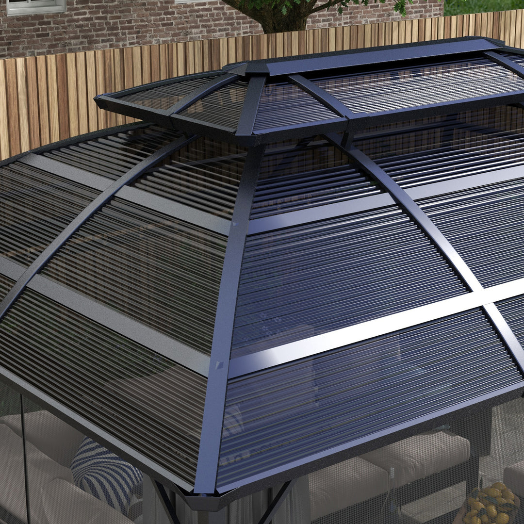 4 x 3m Aluminium Frame Hard Gazebo, with Accessories - Black