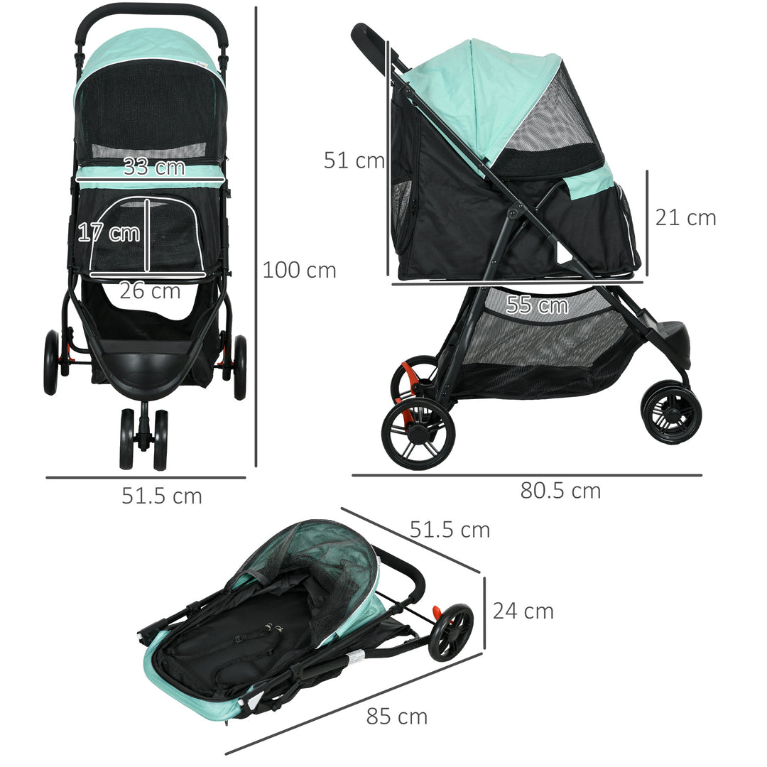 PawHut Lightweight Foldable Pet Stroller with Protective Rain Cover for Extra Small and Small Dogs, Vibrant Green | Aosom UK