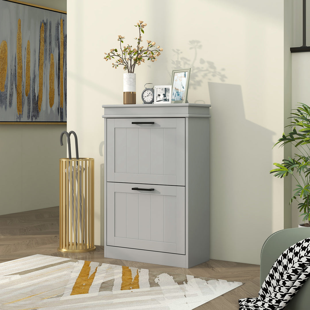 Two-Drawer Minimalistic Shoe Storage Cabinet, for 10 Shoes, Grey