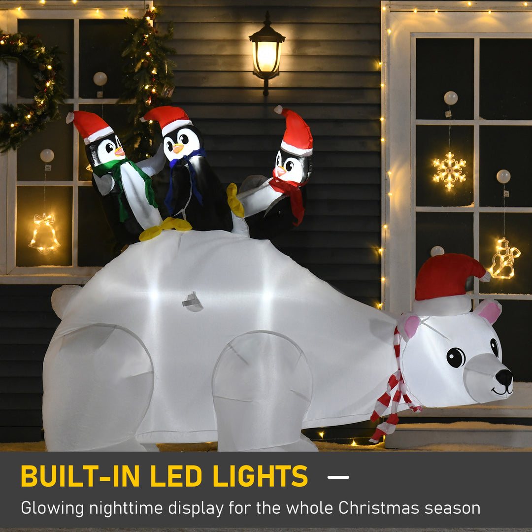 5ft Outdoor Christmas Inflatable with LED Light, Lighted Blow up Polar Bear with Three Penguins, Giant Yard Party Decoration for Home Garden Lawn Party Prop