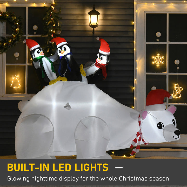 5ft Outdoor Christmas Inflatable with LED Light, Lighted Blow up Polar Bear with Three Penguins, Giant Yard Party Decoration for Home Garden Lawn Party Prop
