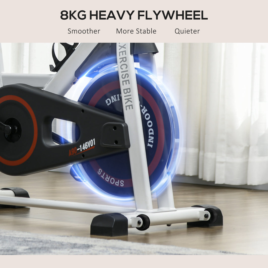 MCL Exercise Bike, 8kg Flywheel Stationary Bike Indoor Cycling Machine with Adjustable Resistance Seat Handlebar, White