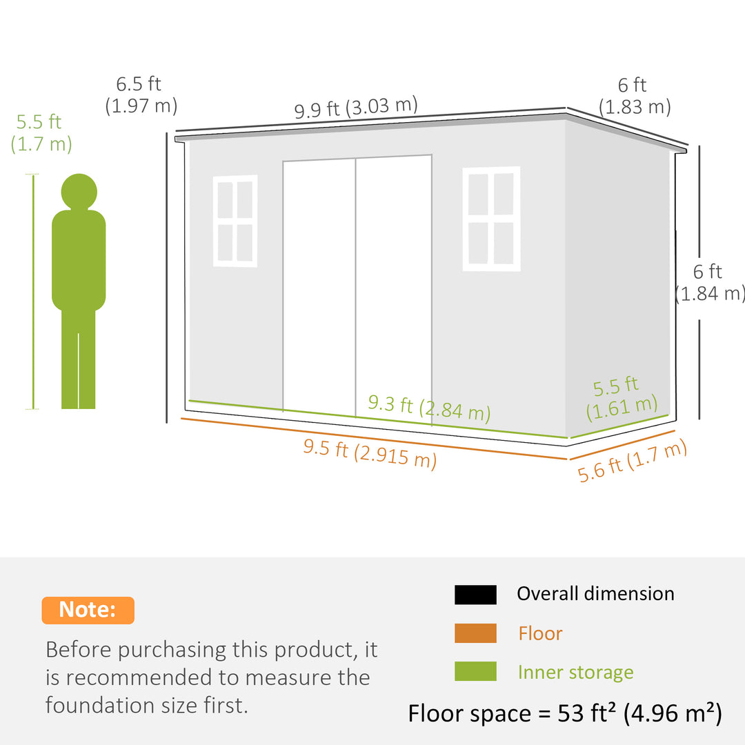 10 x 6 ft Resin Garden Shed, Outdoor Storage Shed with Floor, Windows,