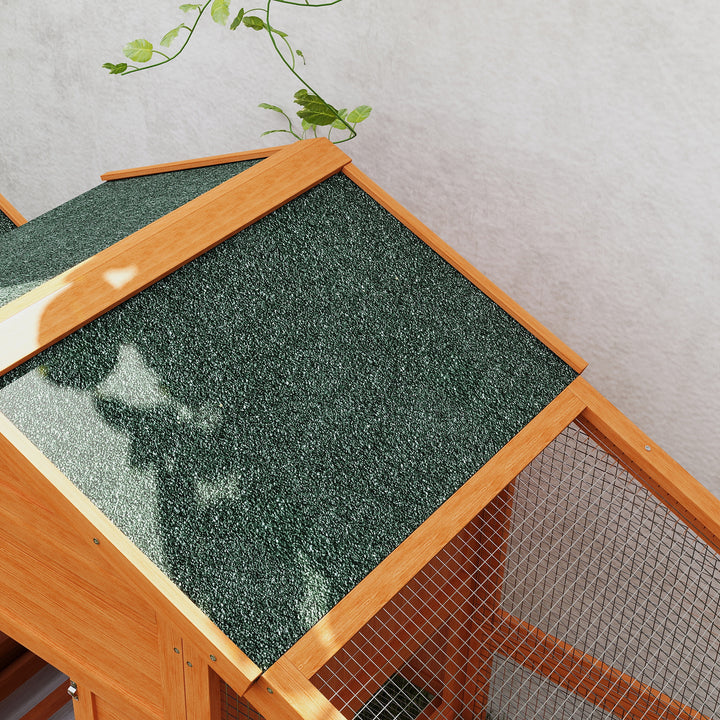 Wooden Chicken Coop with Run, Nesting Box, Slide-out Tray, Ramp, Perches, Asphalt Roof, 179 x 67 x 115cm