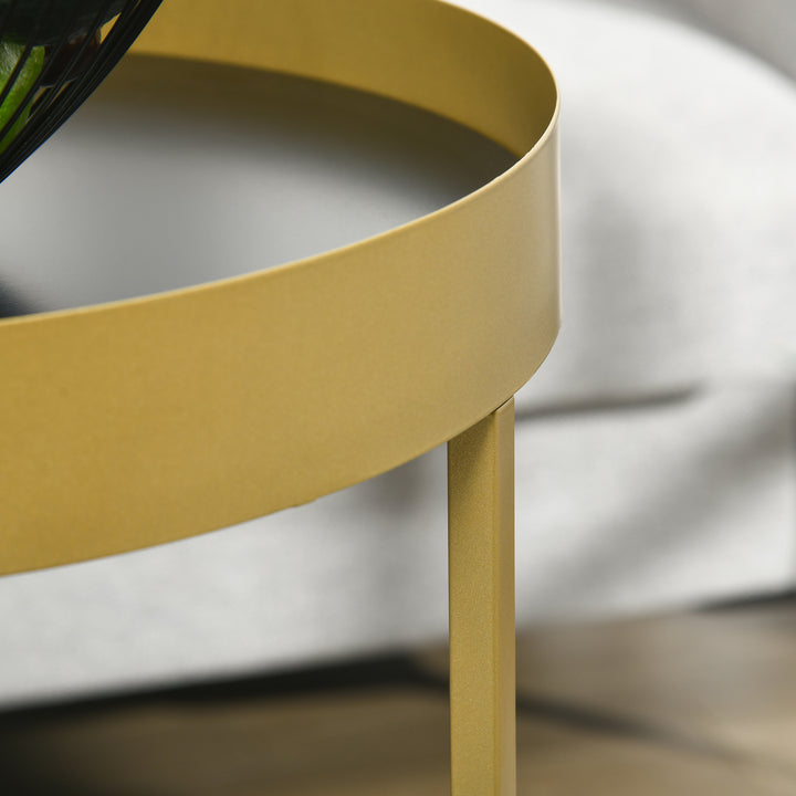 Nest of Tables, Round Coffee Table Set of 2, Nesting Tables with Embedded Tabletop and Metal Frame, Gold Side Table for Living Room, Bedroom