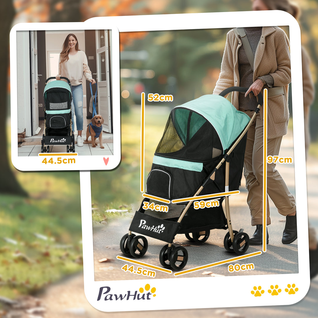 Pet Stroller for Small and Miniature Dogs, with Rain Cover - Green