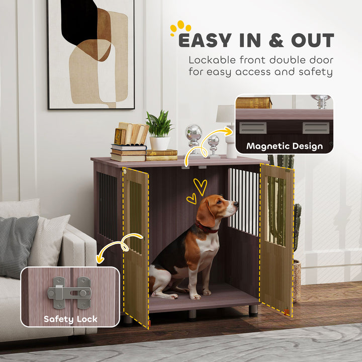 Dog Crate Table for Medium and Large Dogs with Magnetic Door for Indoor Use, 85 x 55 x 75 cm, Purple