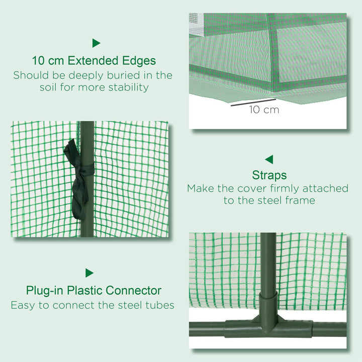 Mini Greenhouse, Portable Tunnel Green House, Green Grow House Steel Frame with 5 Mesh Windows, 3 M, Green