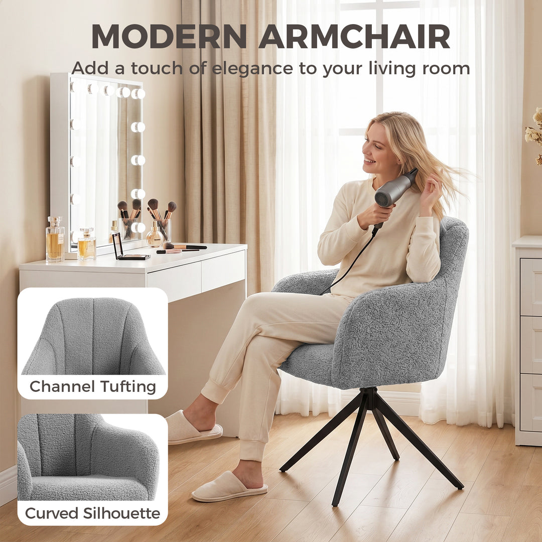360 Degree Swivel Accent Chair, Teddy Fleece Armchair, Grey