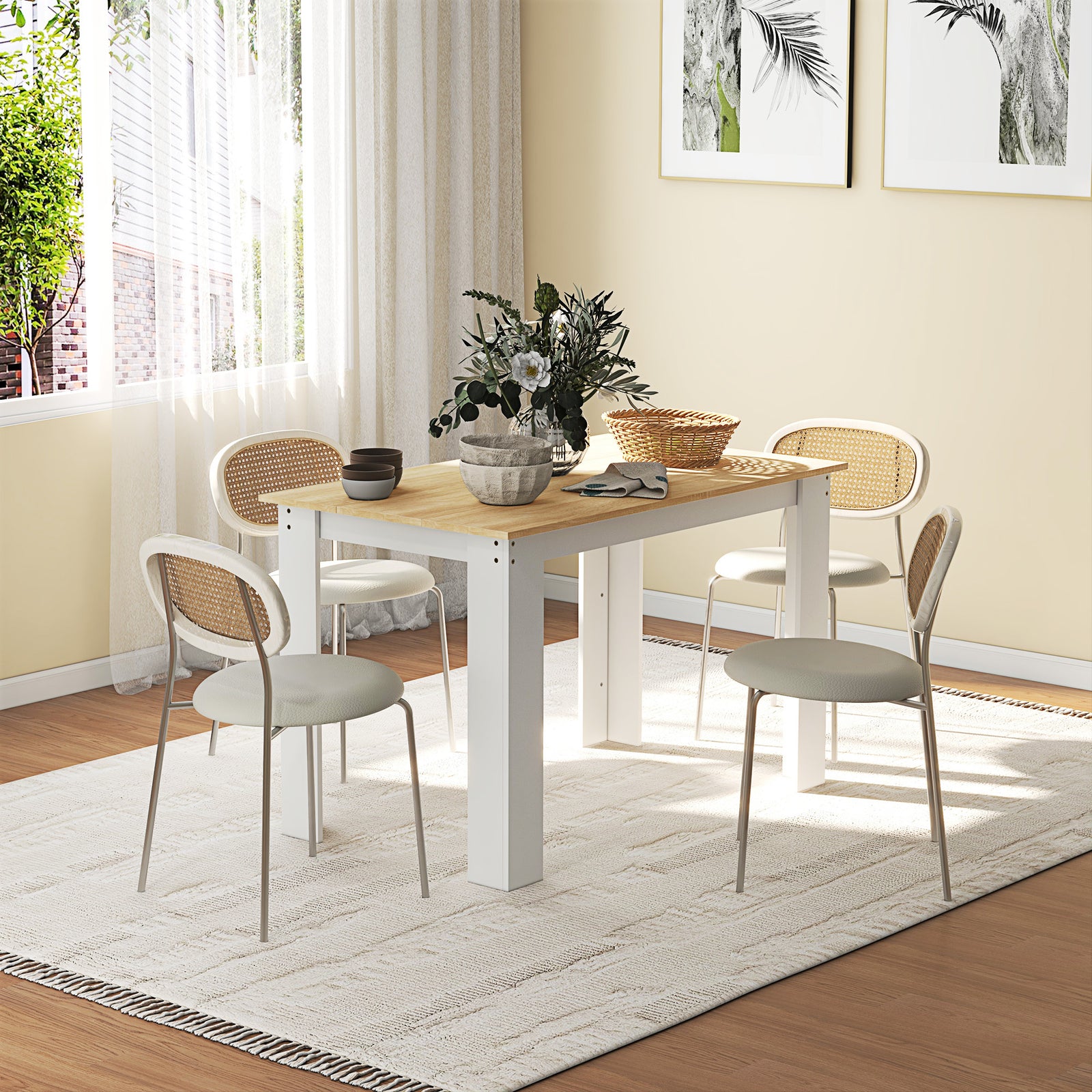 Dining Table for 4-6 People, Kitchen Table with Wood Effect for Dining