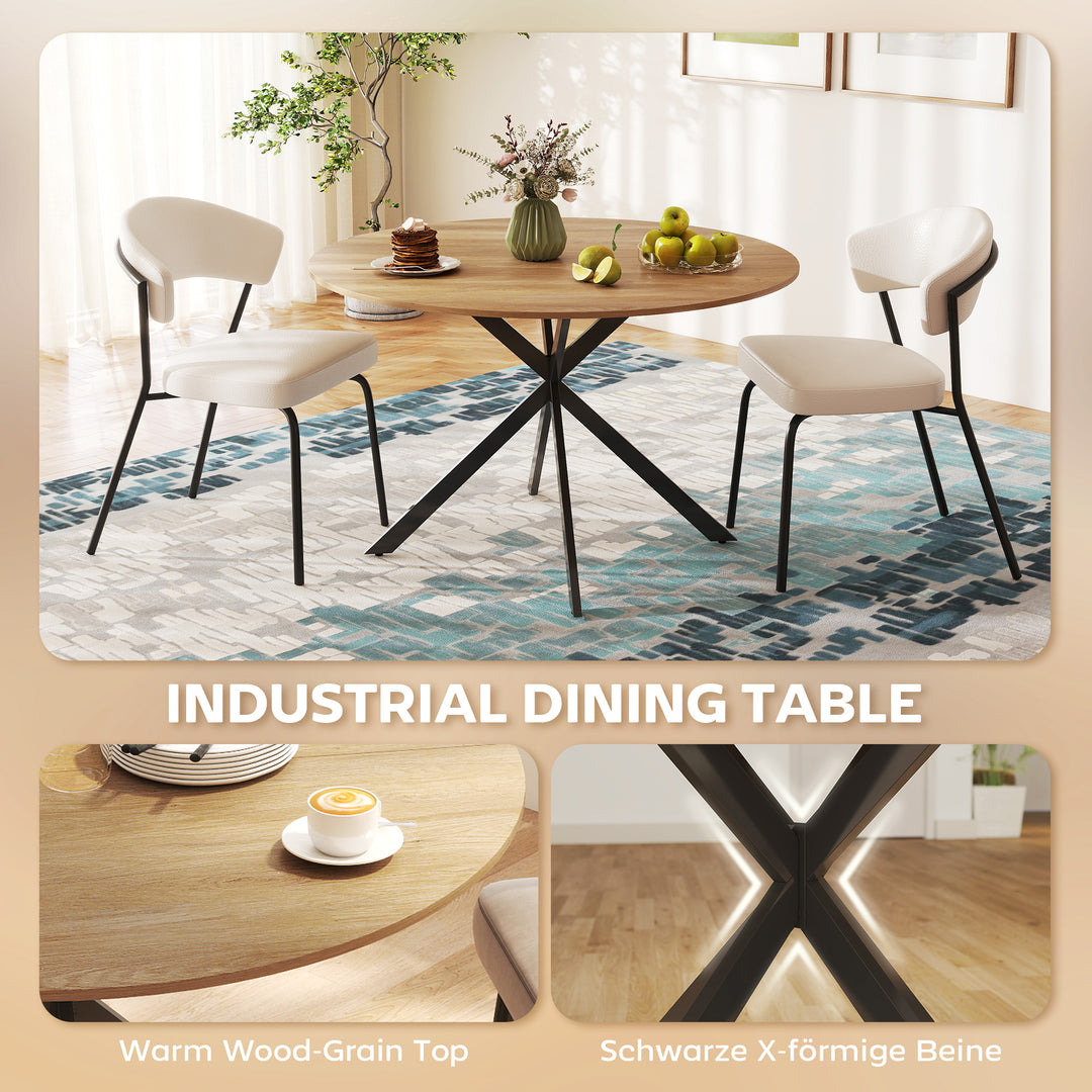 Dining Table for 4, 120 cm Industrial Kitchen Table with Wood Effect Tabletop and Steel Legs
