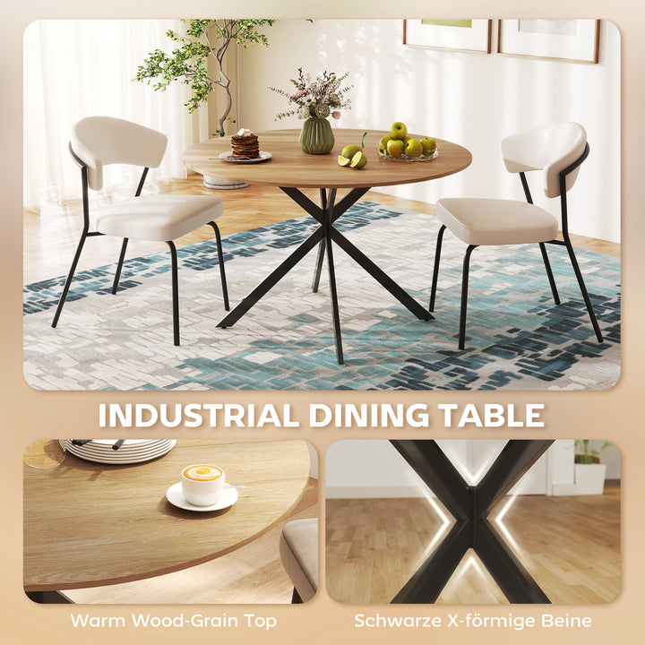 Dining Table for 4, 120 cm Industrial Kitchen Table with Wood Effect Tabletop and Steel Legs