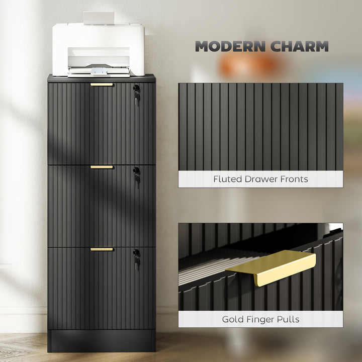 Filing Cabinet, Fluted Vertical File Cabinet with 3 Lockable Drawers a