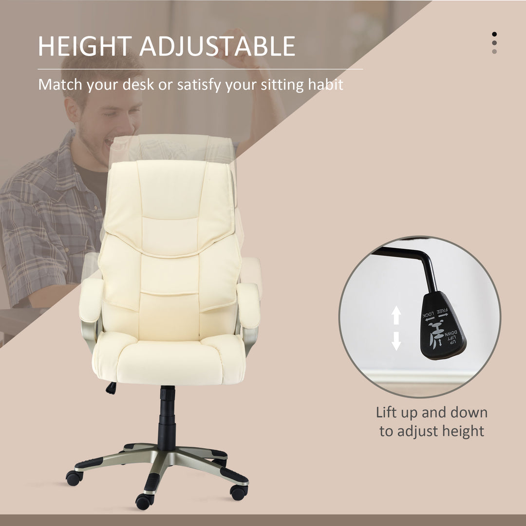 HOMCOM Computer Desk Chair with Adjustable Height & Rocking Function, High Back Executive Office Chair, Faux Leather, Cream White. | Aosom UK