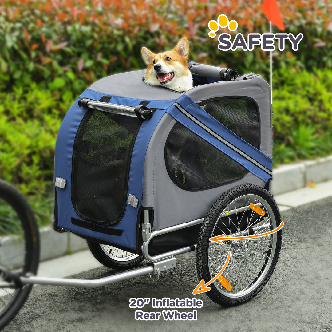MCL Folding Dog Bike Trailer Pet Cart Carrier for Bicycle Travel in Steel Frame with Hitch Coupler - Blue & Grey