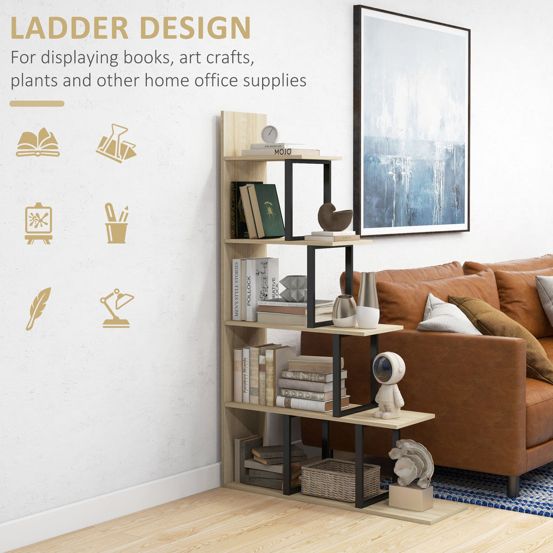 5-Tier Bookcase, Wooden Ladder Bookshelf Display Stand, Oak