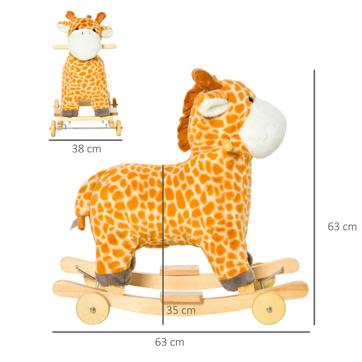 MCL 2 In 1 Kids Todder Rocking Horse Plush Ride On Giraffe Rocker with Wheels Wooden Base Animal Sounds for 3-6 Years