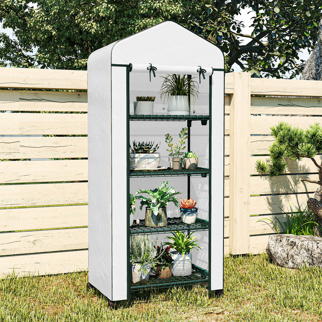 4 Tier Mini Portable Greenhouse Compact Plant Grow Shed Metal Frame PE