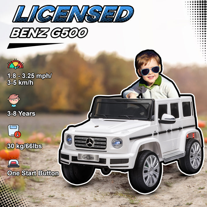 MCL Mercedes Benz G500 Licensed 12V Kids Electric Ride On Car  Toy with Parental Remote Control Battery-powered 2 Motors Music Lights MP3 for 3-8 Years Old White