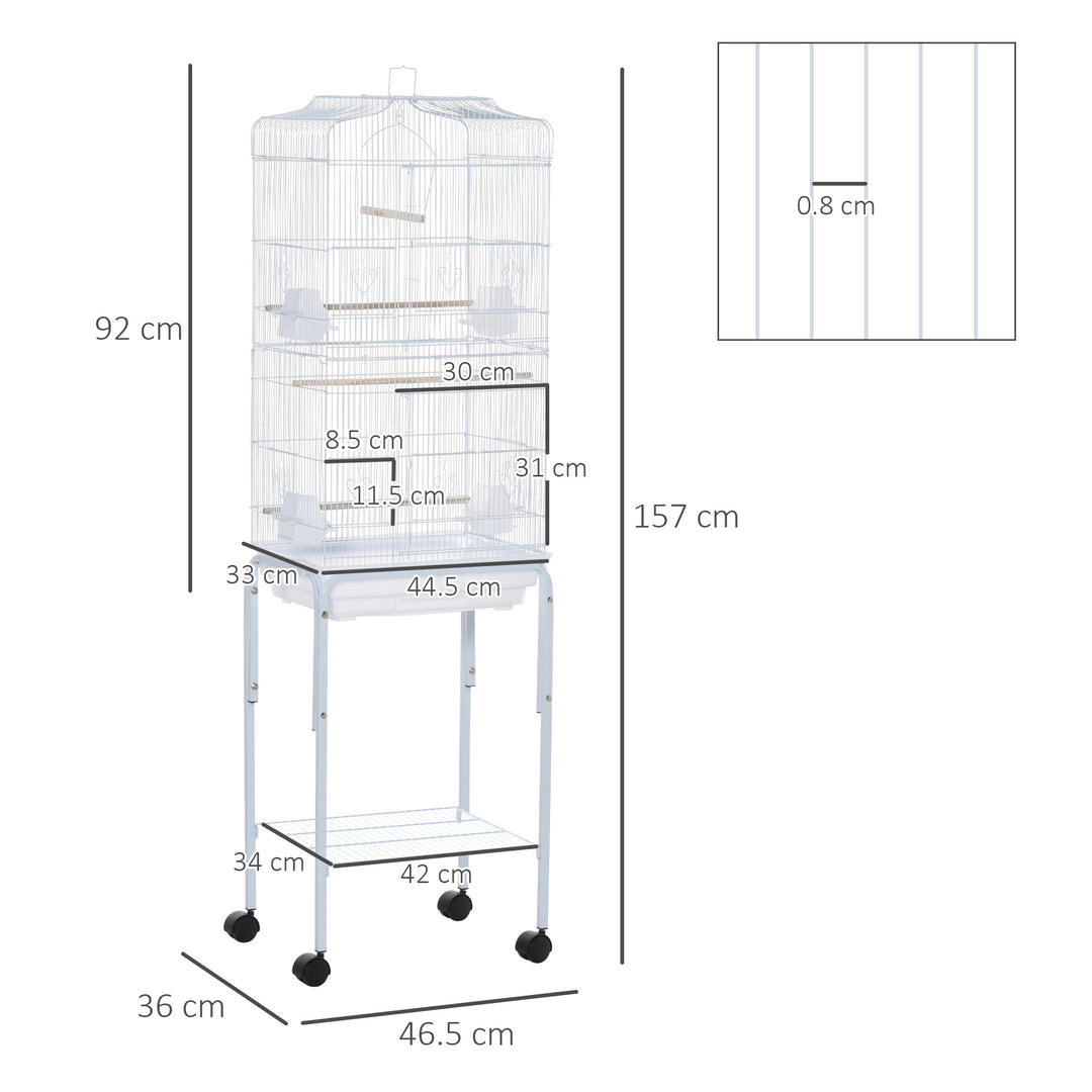 PawHut Metal Parrot Cage: Spacious Abode with Breeding Stand & Wheels, Snow White | Aosom UK