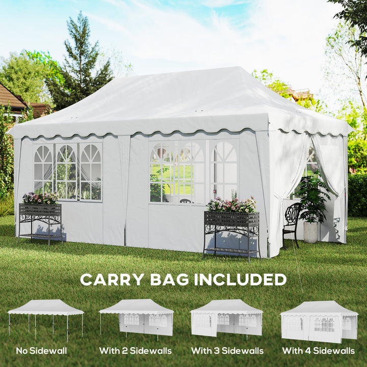 3 x 6m Pop Up Gazebo with Sides, UPF50+ Height Adjustable Marquee Party Tent, Wedding Canopy, Instant Event Shelter with Carry Bag and Sand Bags for Garden, White