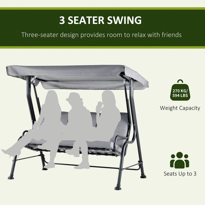 Outsunny 3 Seater Outdoor Garden Swing Chairs Thick Padded Seat Hammock Canopy Porch Patio Bench Bed