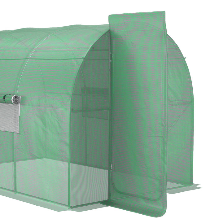 Large Polytunnel Walk In Greenhouse, Plant Gardening Tunnel Green House with Metal Hinged Door, Galvanised Steel Frame & Mesh Windows, Green (3 x 2 m)