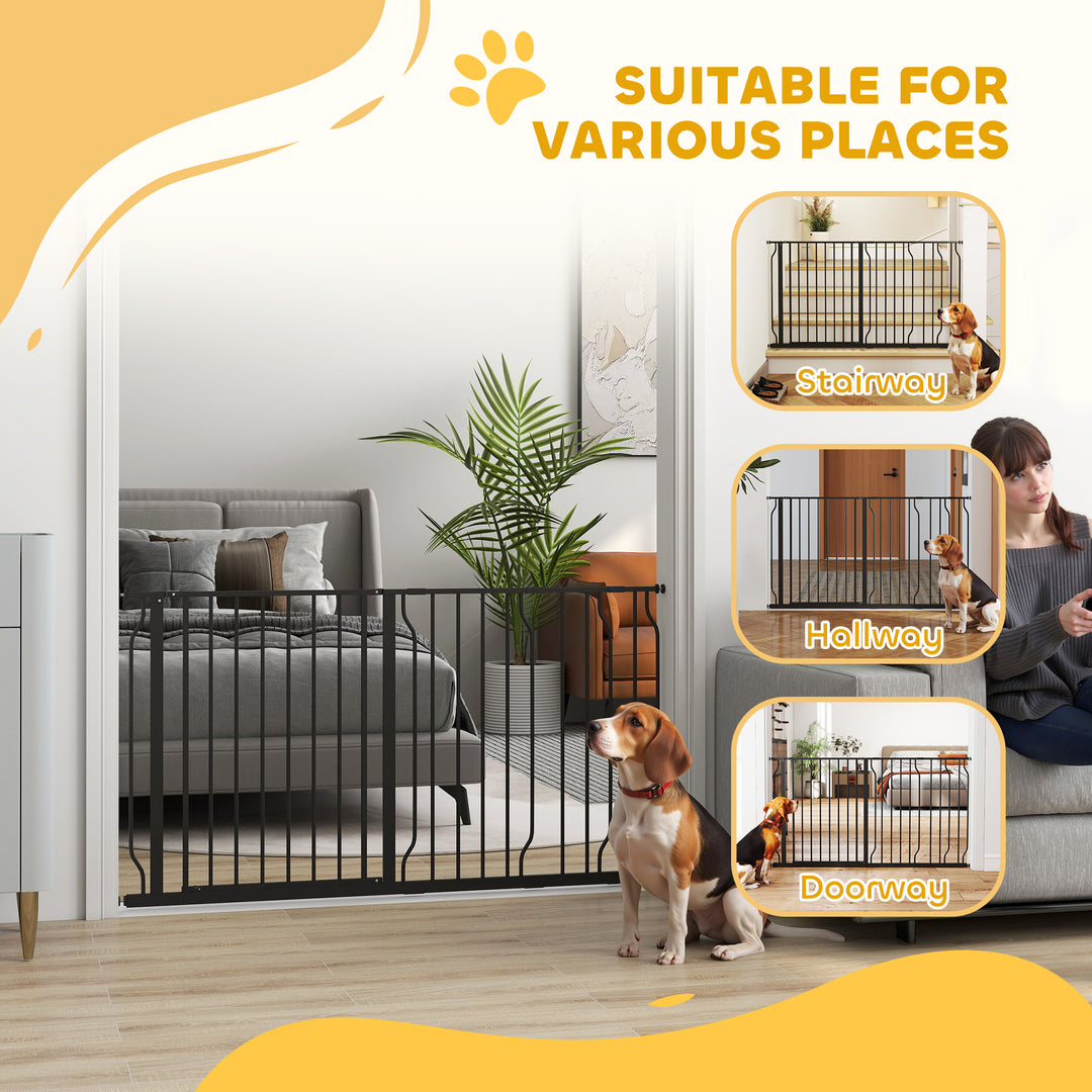 Extra Wide Dog Safety Gate, with Door Pressure, for Doorways, Hallways, Staircases - Black