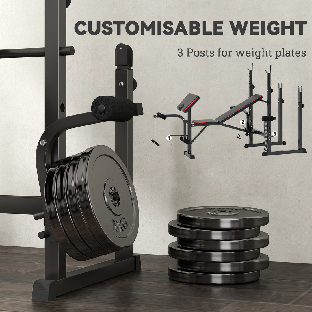 SPORTNOW Weight Bench with Two Barbell Racks, Leg Curl Machine, Preacher Curl Bench, Black
