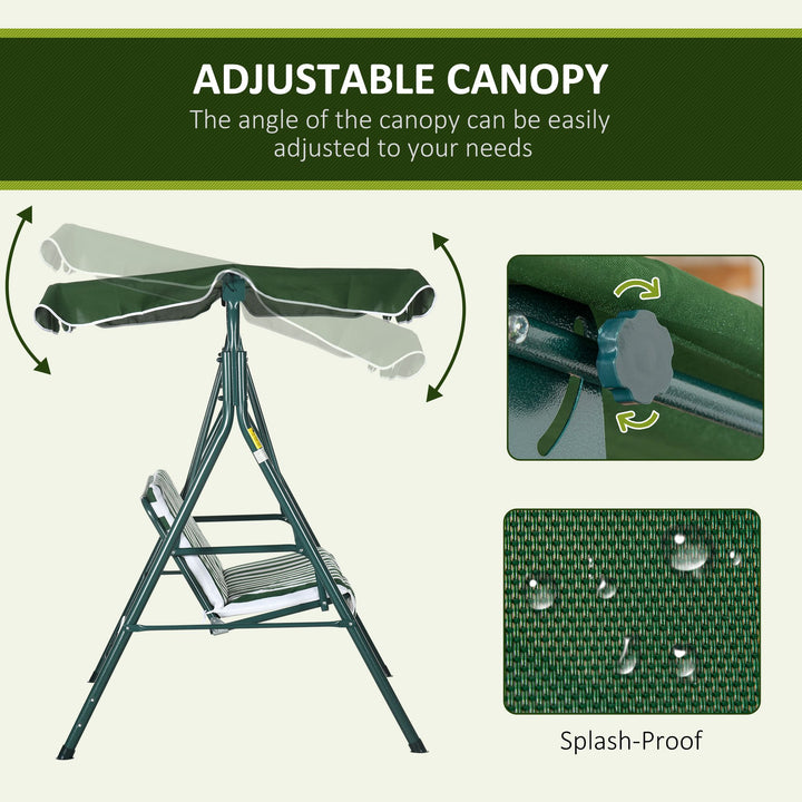 Outsunny 3 Seater Garden Swing Chair with Adjustable Canopy, Steel Frame, Padded Seat, Green