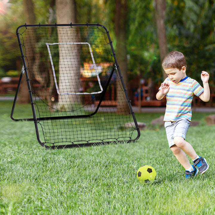 HOMCOM Kickback Soccer Trainer: Adjustable Rebounder for Precision Drills, Foldable Design for Kids & Adults, Jet Black | Aosom UK