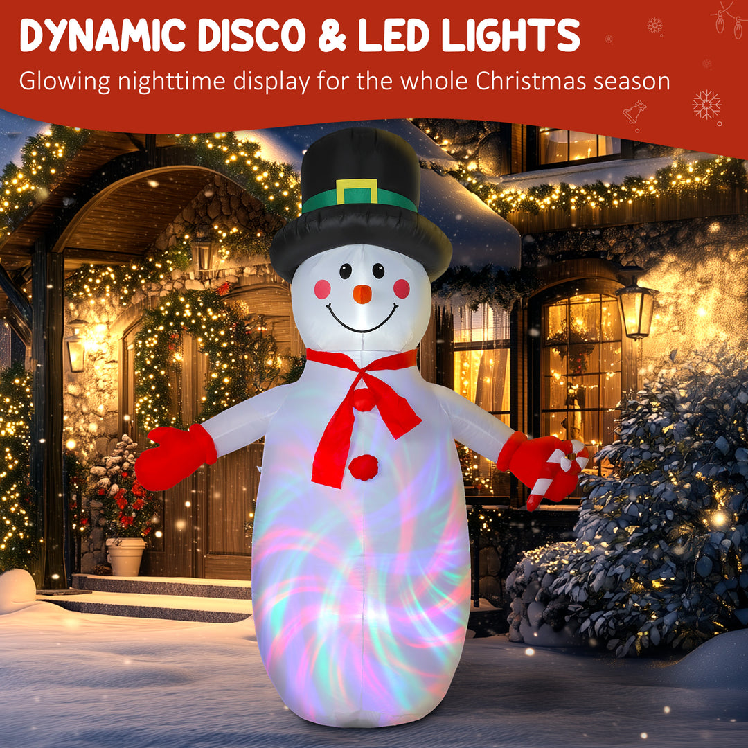 Outsunny 8FT Christmas Inflatable Outdoor Decoration with Dynamic Disco &amp; LED Lights, Self-Inflating Christmas Blow Up Snowman for Garden, Indoor Outdoor Home Decor