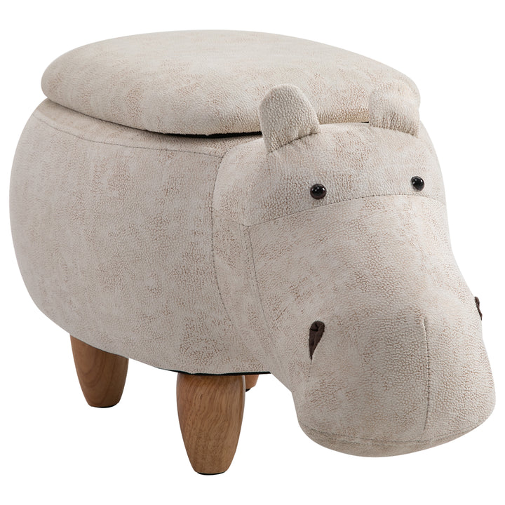 Hippo Storage Stool Cute Decoration Footrest Wood Frame Legs with Padding Lid Ottoman Animal Furniture Cream 36 x 65cm