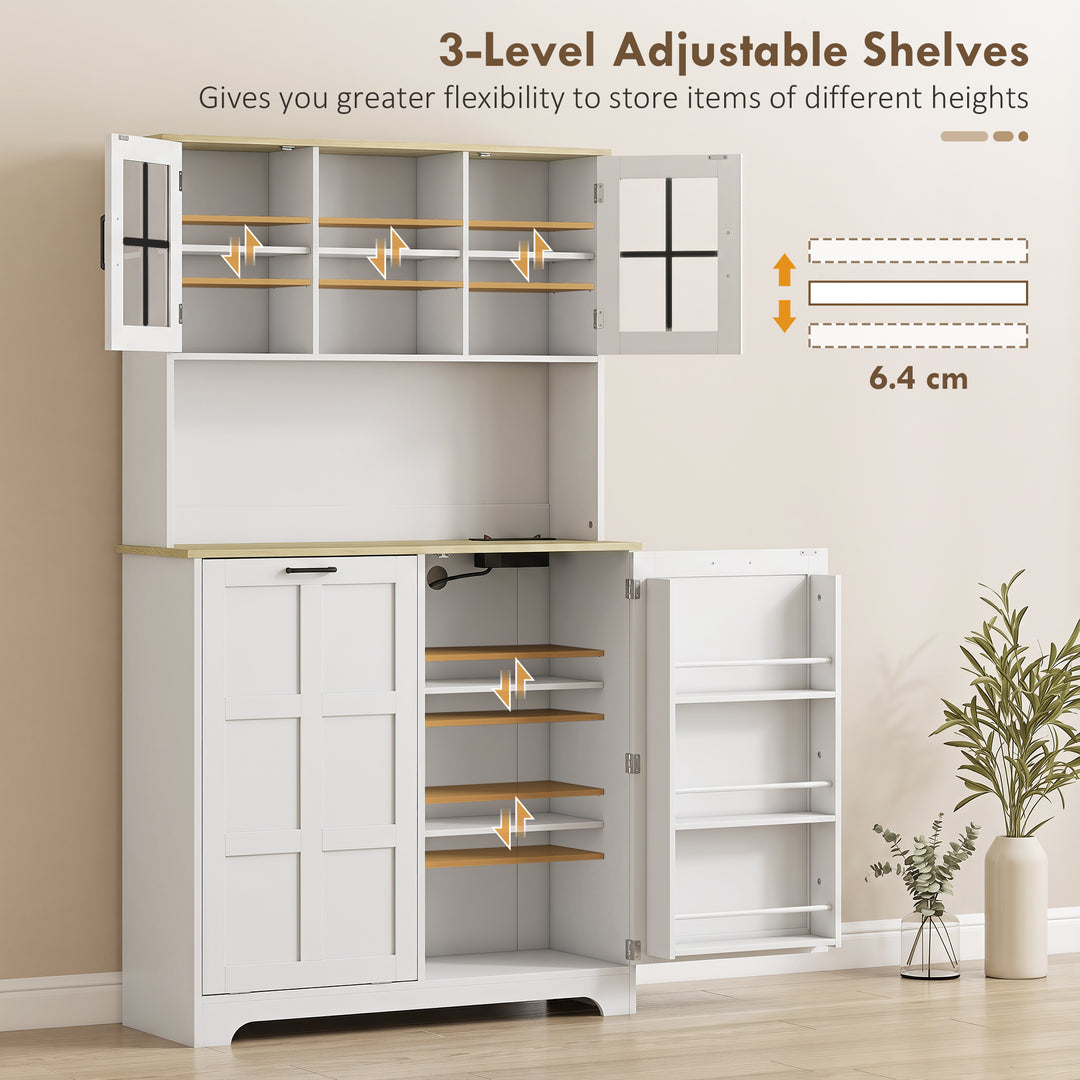 175cm Tall Kitchen Cabinet, Kitchen Cupboard with Rubbish Bin Cabinet,
