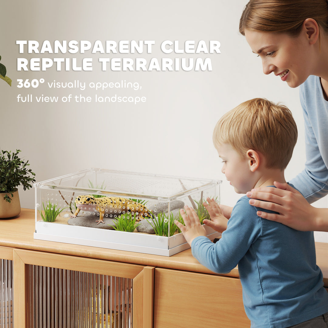 Acrylic Reptile Terrarium with Top Sliding Door, Vents, for Snake, Fro