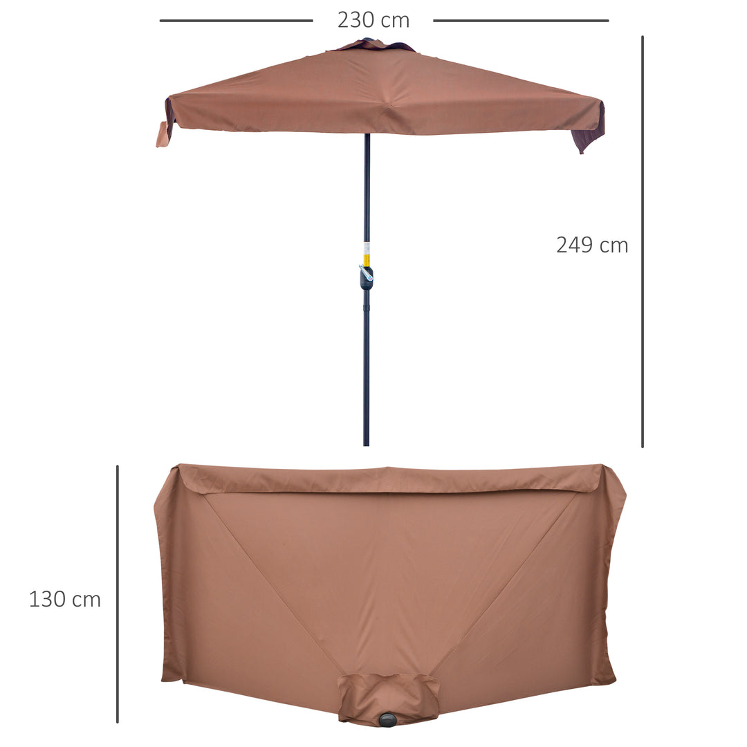 2.3m Half-Square Parasol, for Balconies and Walls - Brown