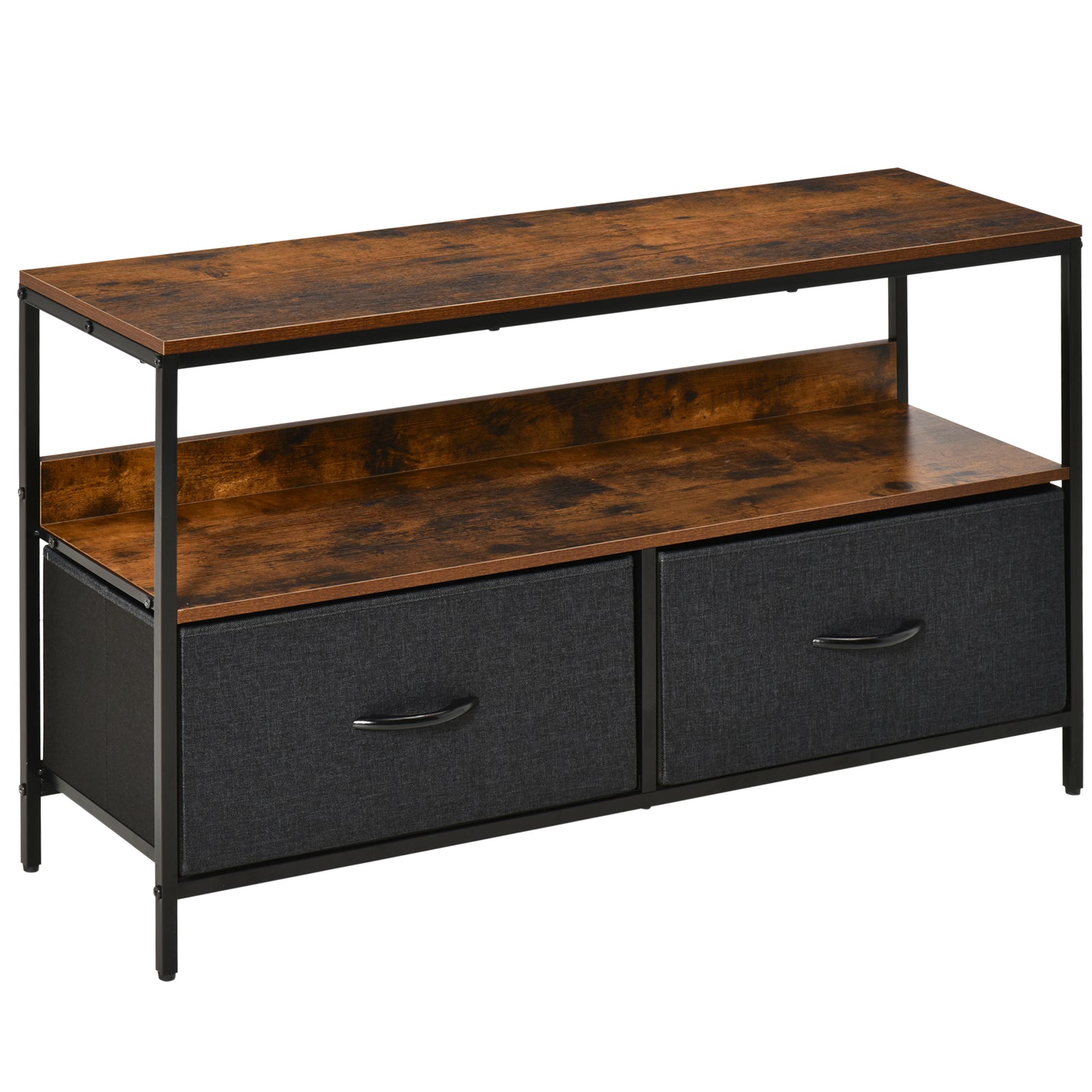 TV Stand Cabinet with 2 Foldable Drawers - Rustic Brown
