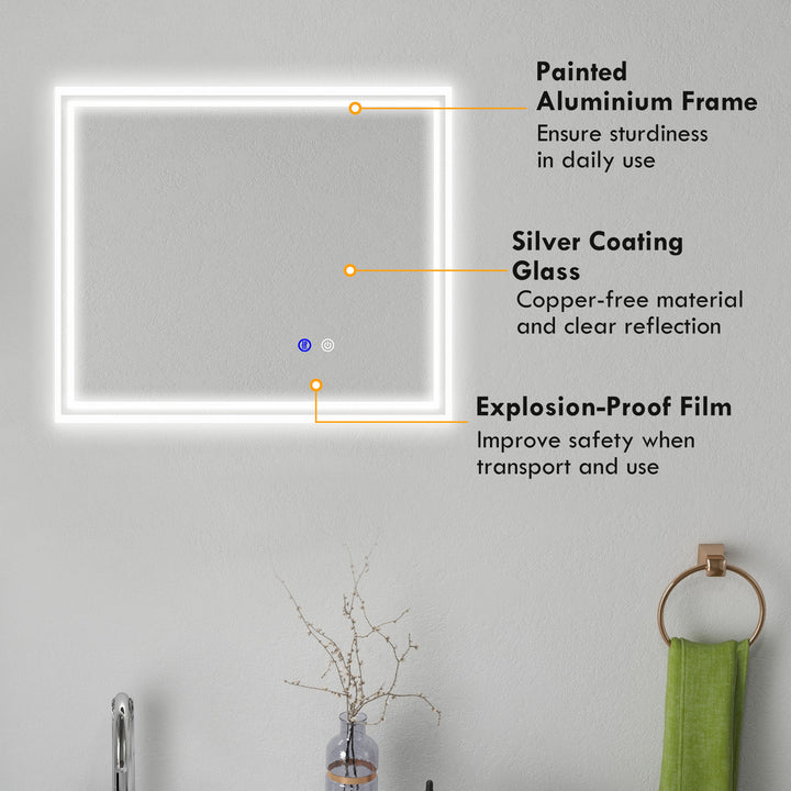 LED Bathroom Mirror with Lights, Illuminated Makeup Mirror, Vanity Mirror with 3 Colour, Smart Touch, Anti-Fog