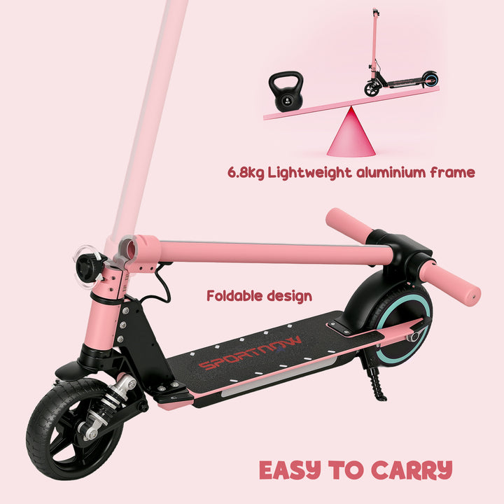 Folding Electric Scooter for Kids Age 6-14 with Dual Brakes, Front Suspension, LED Colourful Lights and Display, 6.8kg Lightweight Aluminium E Scooter, Up to 14 KM/H & 6 KM, Pink