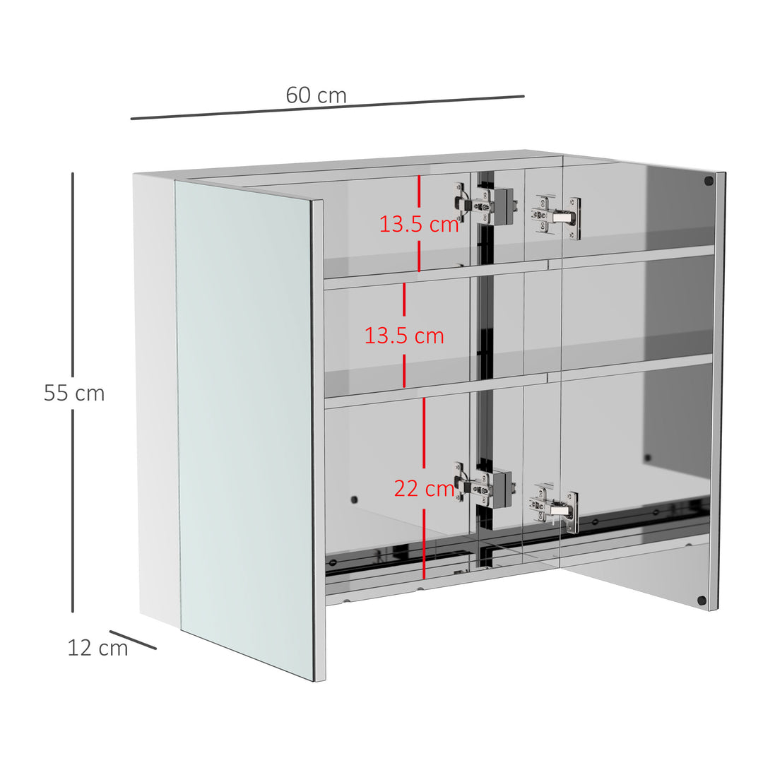 Bathroom Mirror Cabinet, Stainless Steel Wall Mounted Bathroom Storage Cabinet with Double Doors, 60x55cm